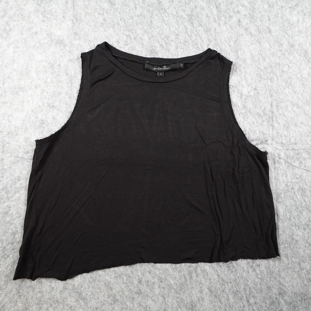 Urban Zen Top Womens Medium Black Raw Hem Cropped Sleeveless Viscose Jersey USA